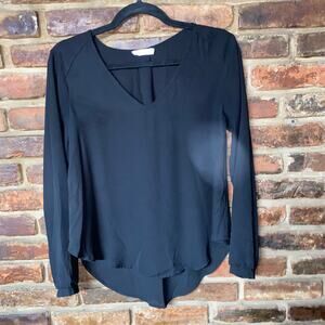 Lush Black Long Sleeve V-Neck Blouse Women's Size XS